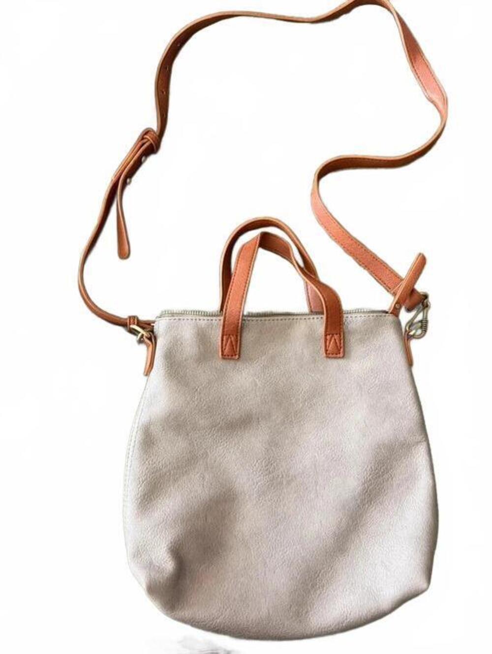 antik kraft slouchy handbag gray with tan straps